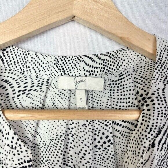 Joie Peterson B White & Black Spotted Silk Split Neck Long Sleeve Blouse S - Picture 5 of 5